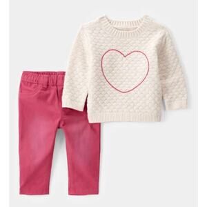 Carter's Baby 2-Piece Heart Sweater & Pull-On Pant Set - Ivory/Pink